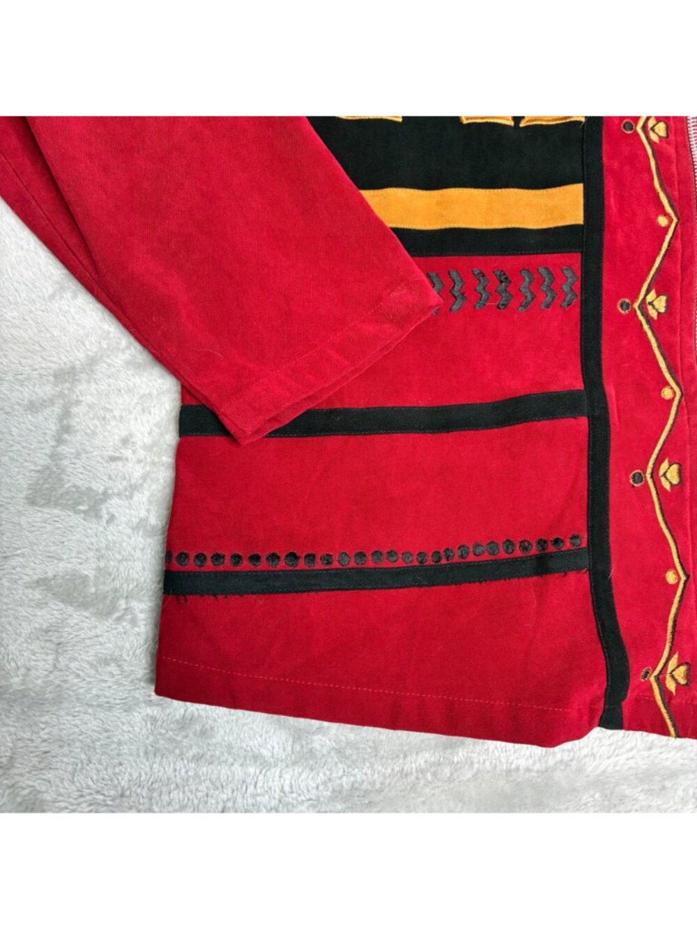 Nouveau Monde Plus Women's Red Geometric Embroidered Zip-Up Jacket Size 2X - Picture 4 of 8